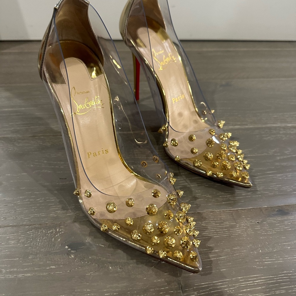 Christian Louboutin Transparent Heels with Gold Studs